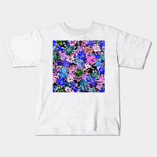 Modern Floral Illustration, Blue Flowers art 2 Kids T-Shirt